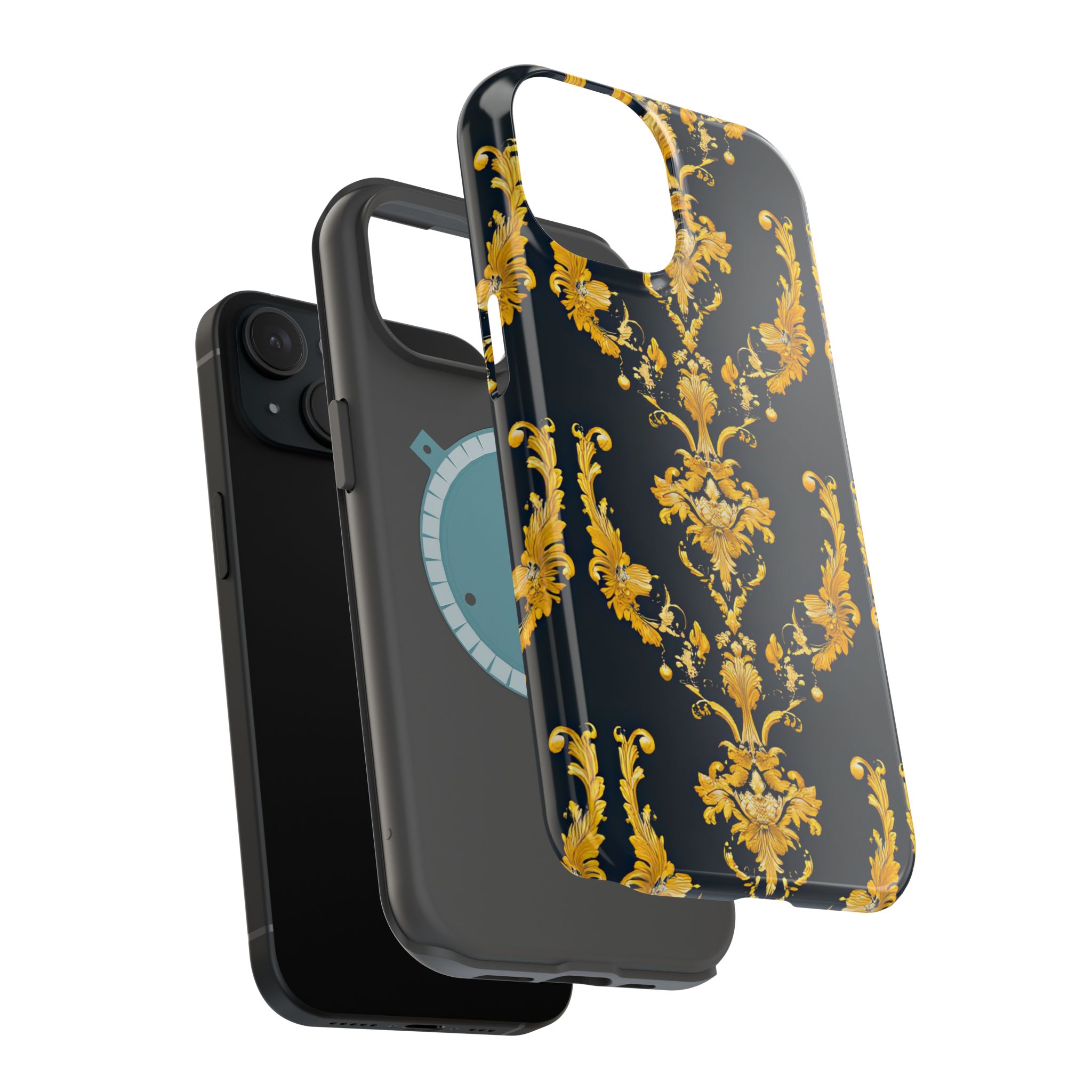 Elegant Floral Magnetic Tough Case for iPhone - Luxurious Gold Design - Image 72