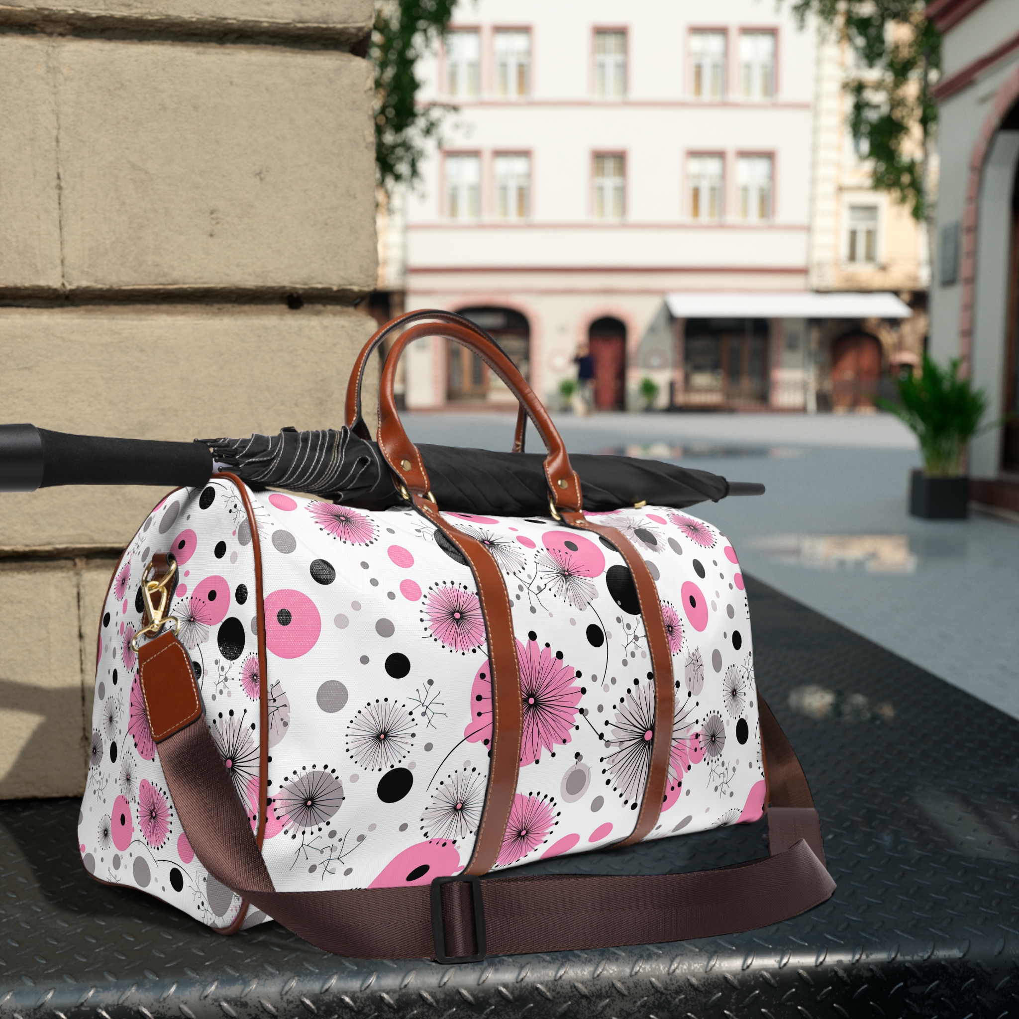Vintage Pink Polka Dot Waterproof Travel Bag - Image 8
