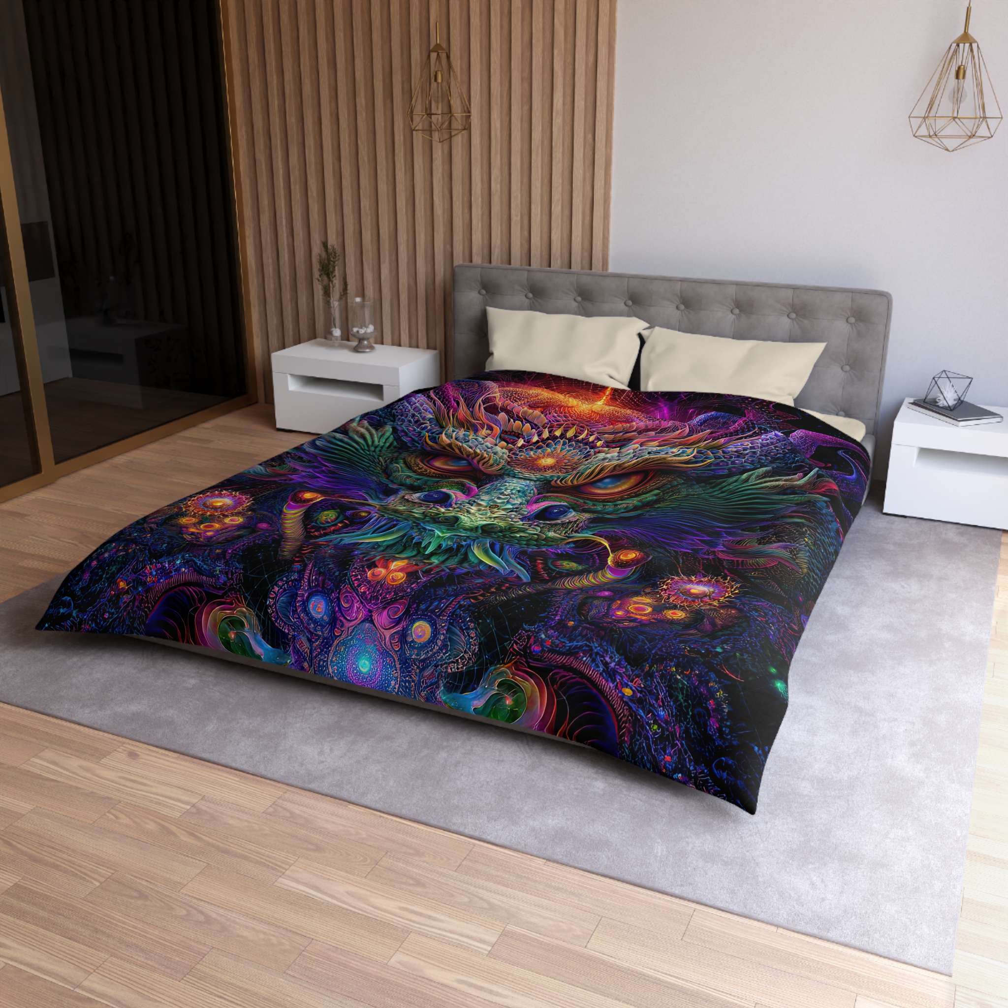 Psychedelic Dragon Microfiber Duvet Cover - Vibrant Fantasy Bedding for Bohemian Decor - Image 9
