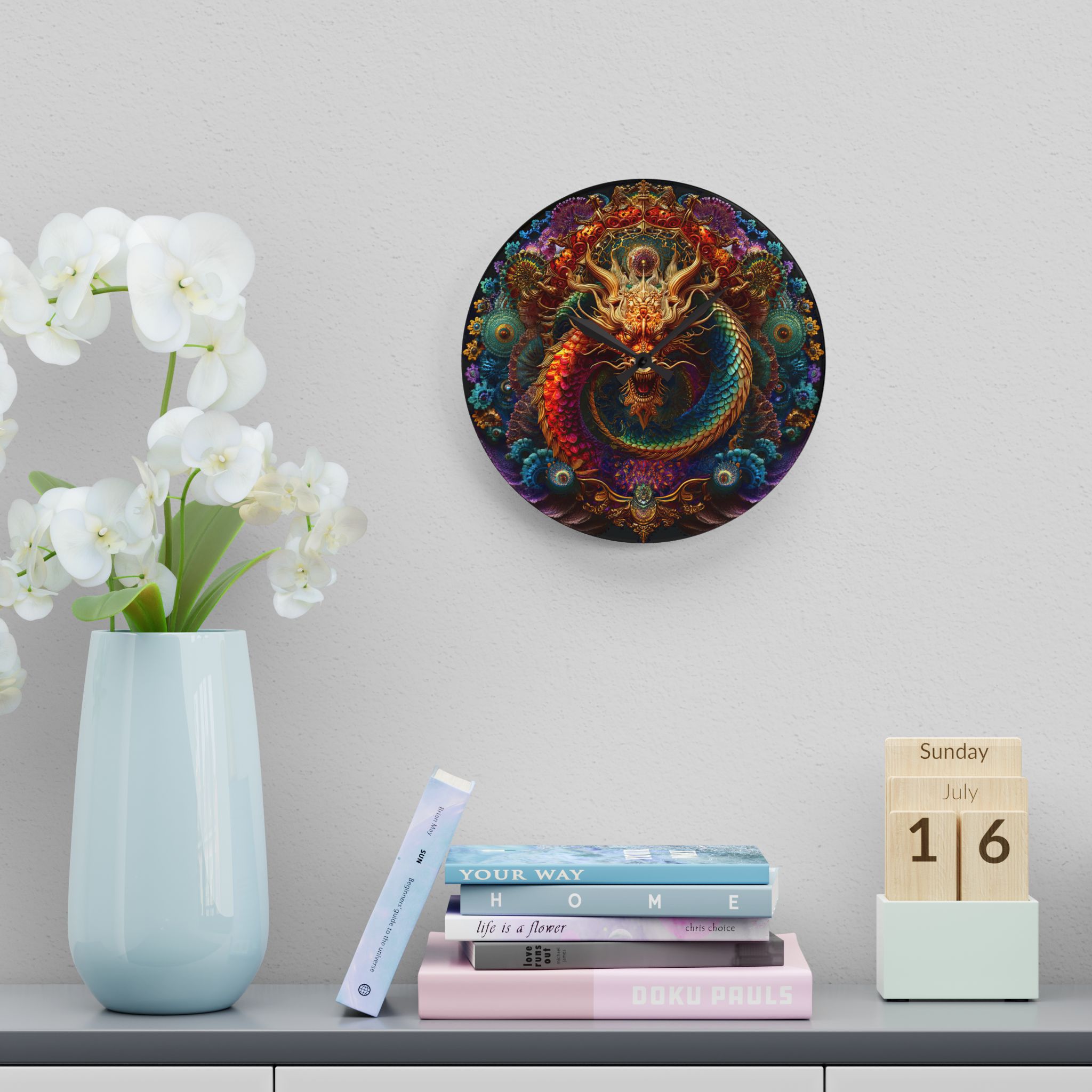 Dragon Fantasy Acrylic Wall Clock - Colorful Home Decor for Art Lovers - Image 5