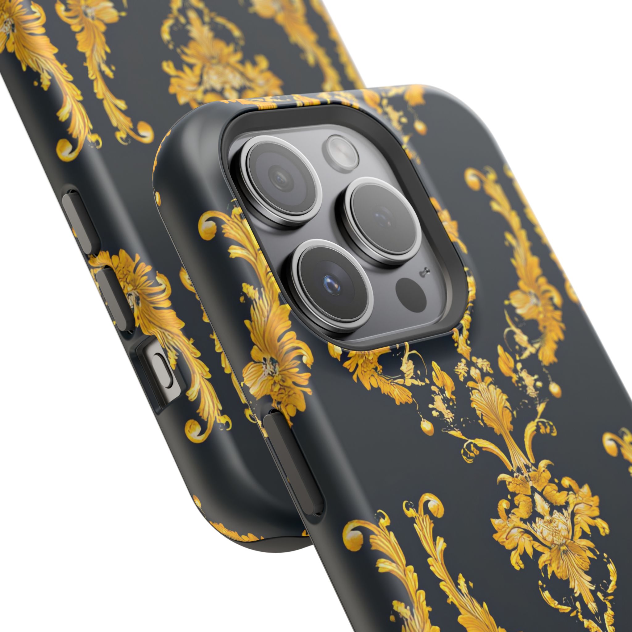 Elegant Floral Magnetic Tough Case for iPhone - Luxurious Gold Design - Image 82