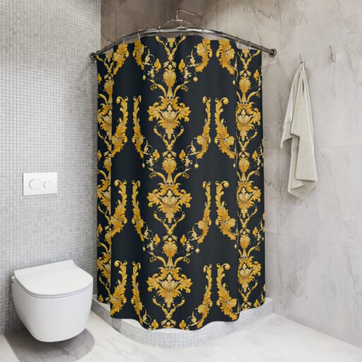 Elegant Gold Floral Shower Curtain - Luxurious Home Decor for Stylish Bathrooms