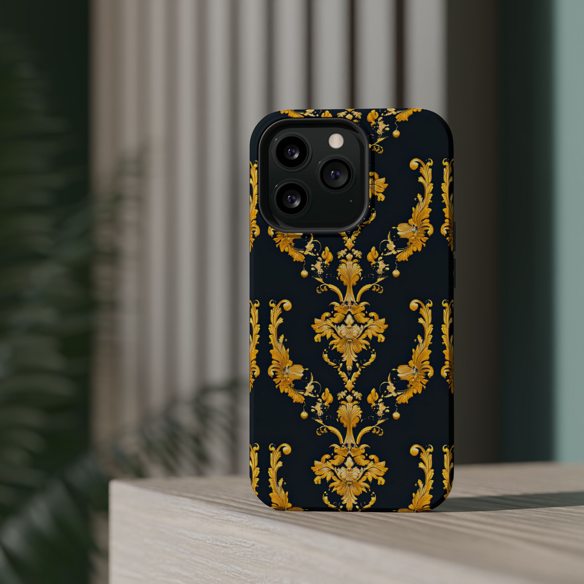 Elegant Floral Magnetic Tough Case for iPhone - Luxurious Gold Design - Image 60