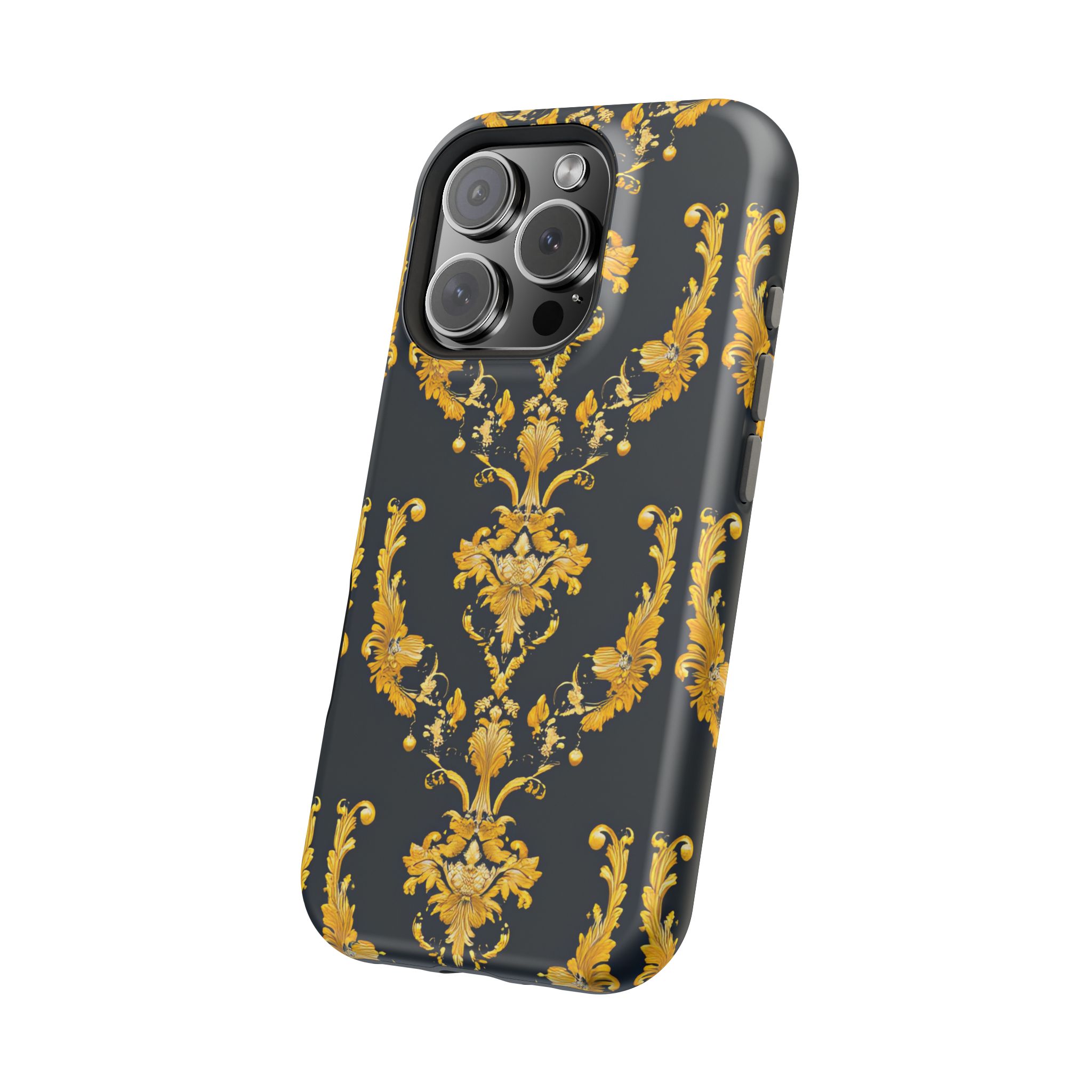 Elegant Floral Magnetic Tough Case for iPhone - Luxurious Gold Design - Image 122