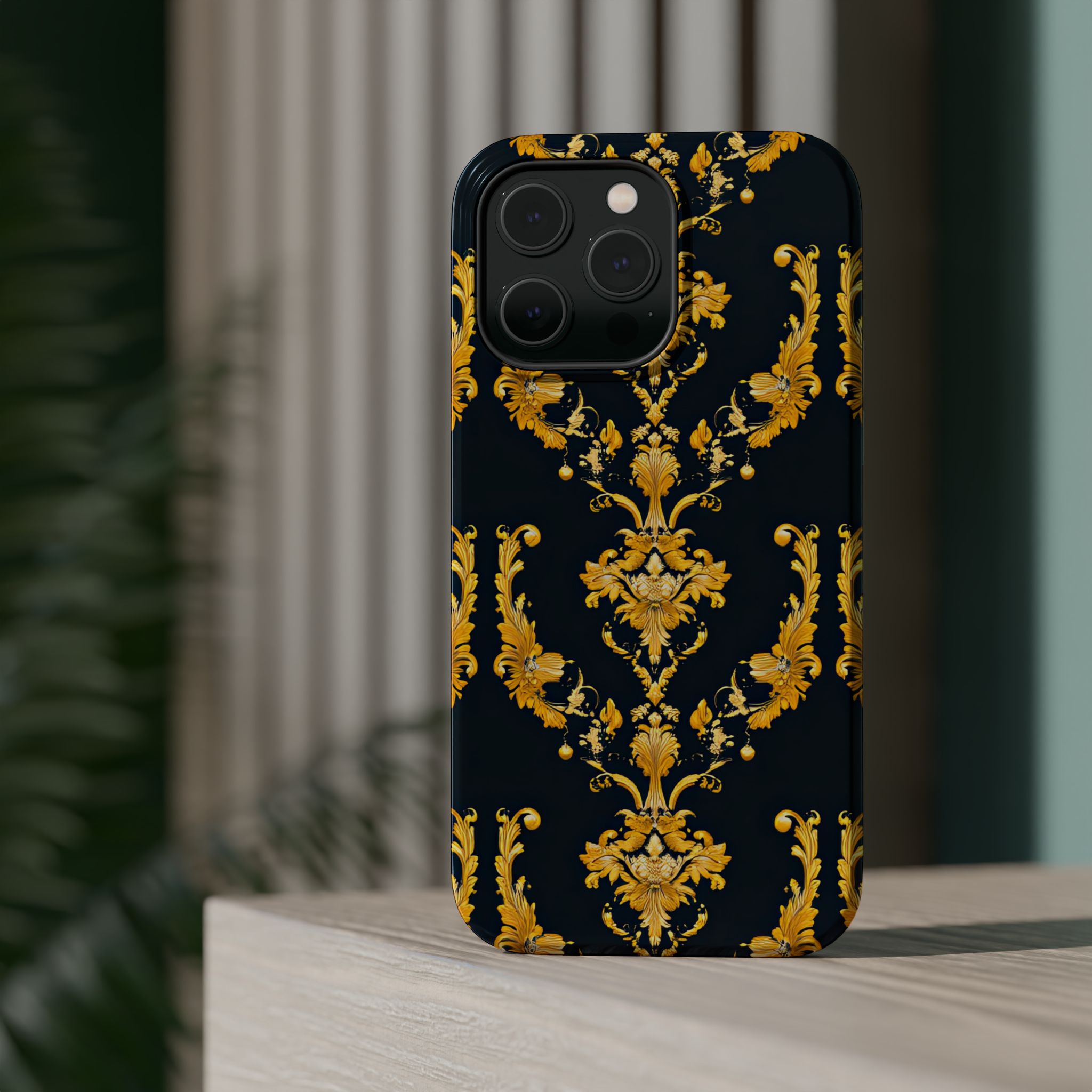 Elegant Floral Magnetic Tough Case for iPhone - Luxurious Gold Design - Image 32