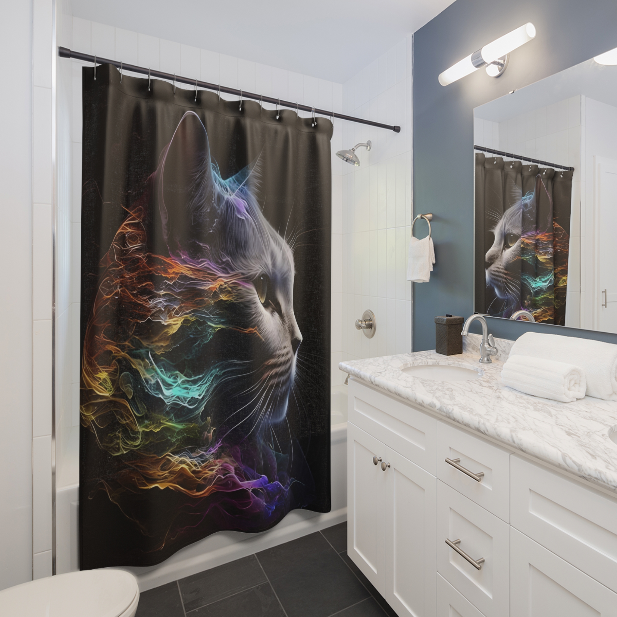 House of Trippers Super Model Kitty Shower Curtains ( Watch me on the cat walk) - Image 2