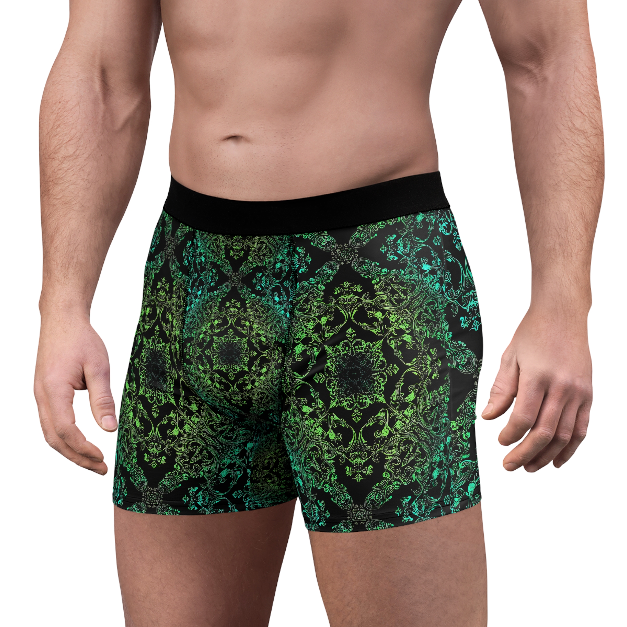 Men's Boxer Briefs - Stylish Green Floral Pattern Underwear