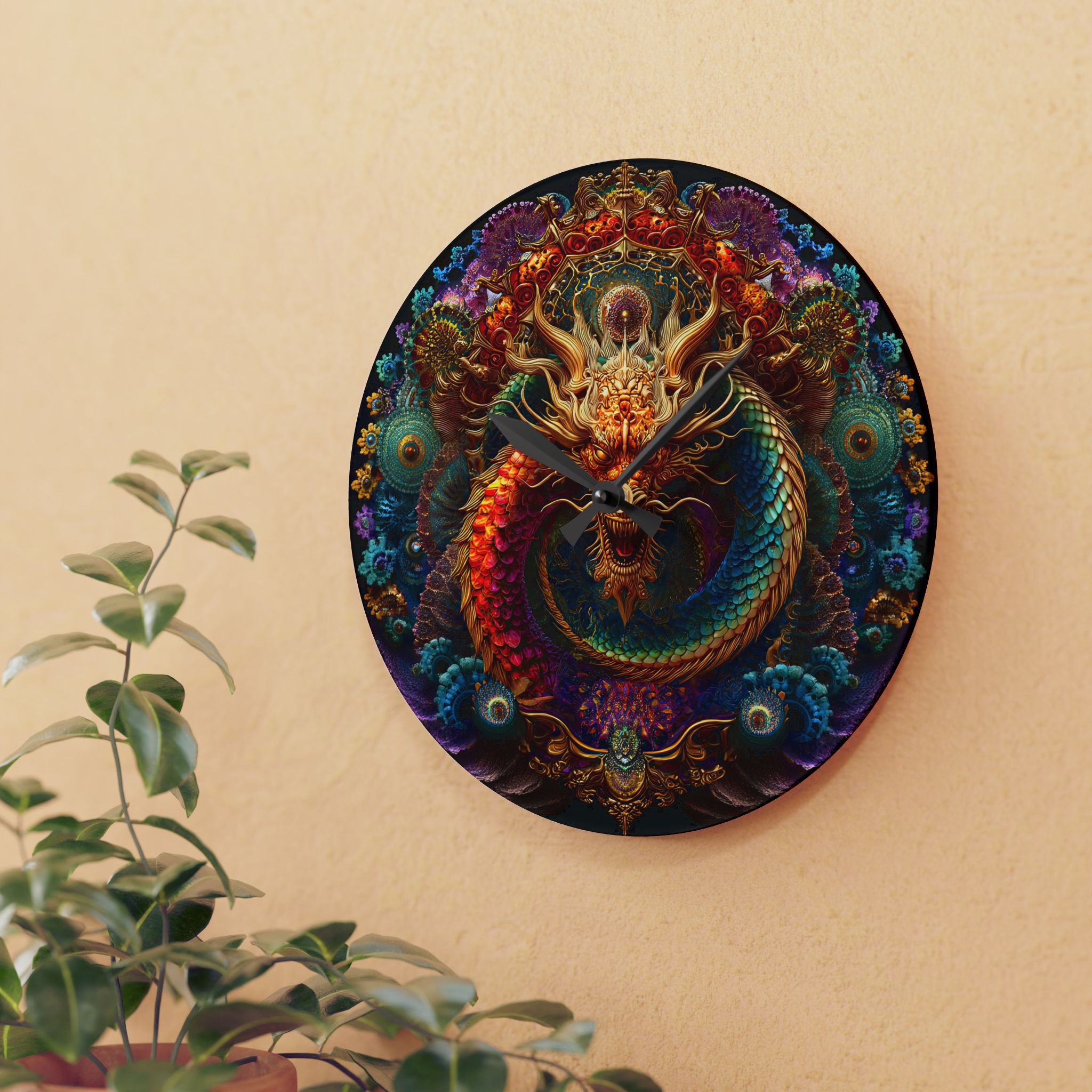 Dragon Fantasy Acrylic Wall Clock - Colorful Home Decor for Art Lovers - Image 3
