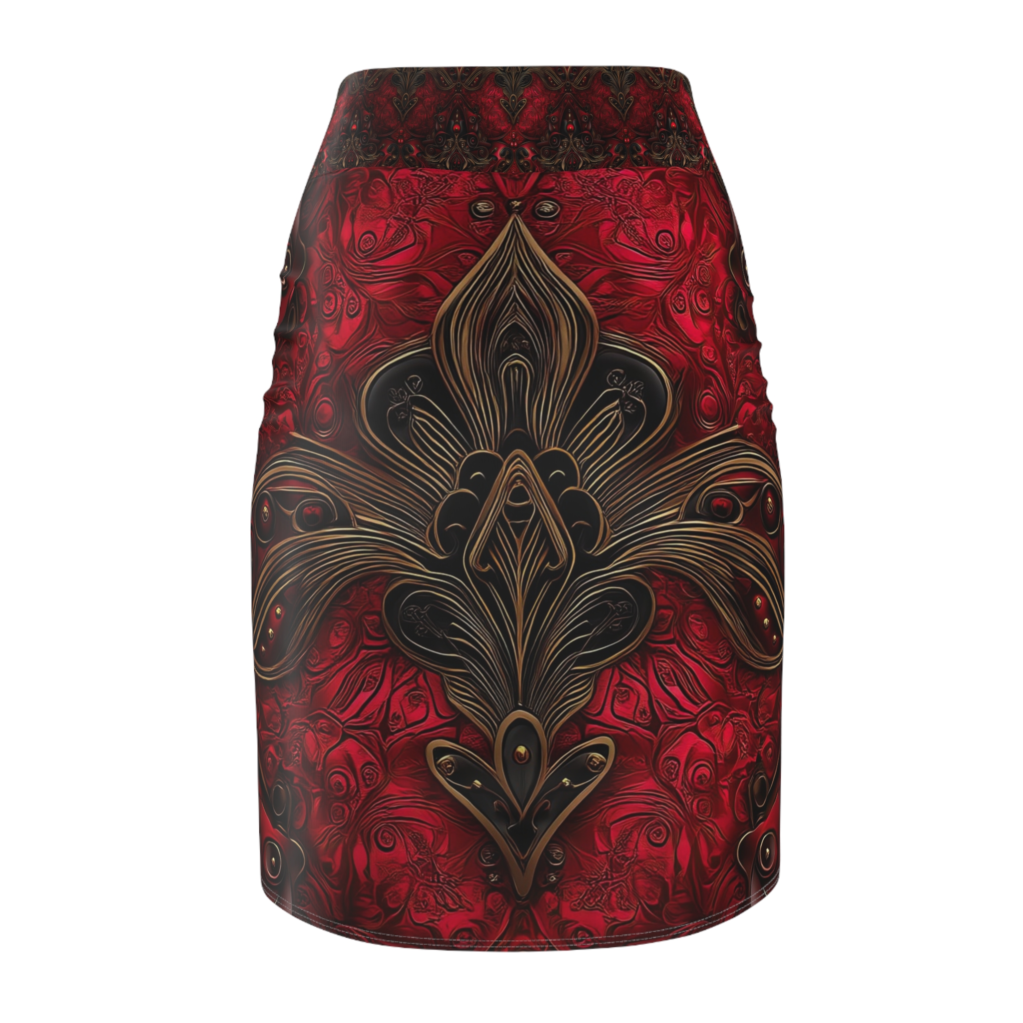 Exquisite Noble Red Pattern Women's Pencil Skirt - Perfect for Events & Celebrations - Image 3